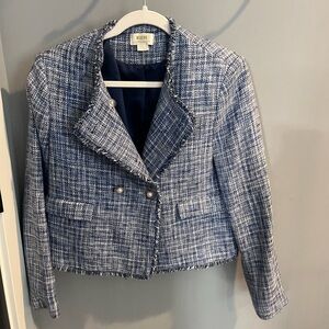 Maeve Navy and White Tweed Cropped Blazer
